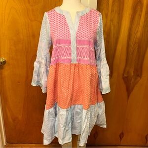 Summery color block long sleeve mini dress size small NWT